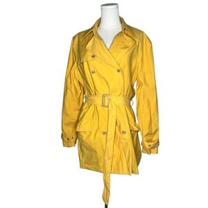 J McLaughlin Yellow Belted Double Breasted Mid Length Coat Jacket Preppy